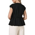 thumbnail image 3 of Casual Short Sleeve Basic Tops V Neck Blouse Casual Linen Loose Fit Peplum Tops XL Black, 3 of 6