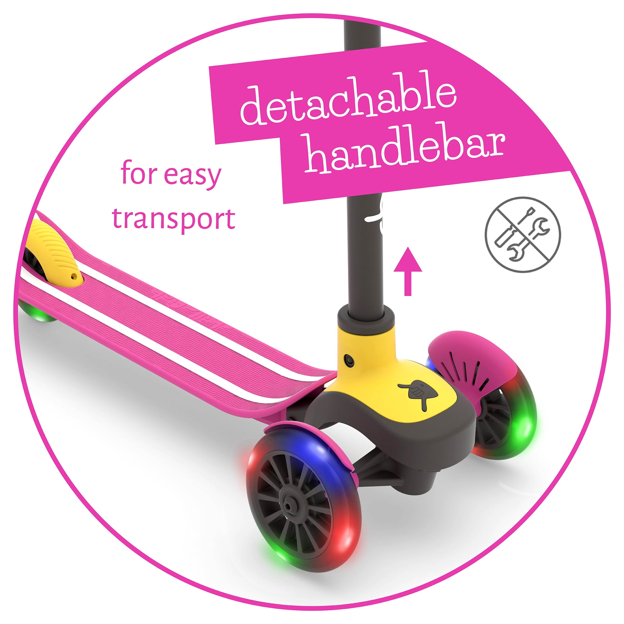 Chillafish Pink Scotti Glow 3-Wheel Lean-to-Steer Scooter with Light-Up Wheels, Anti-Slip Deck & Brake, Adjustable