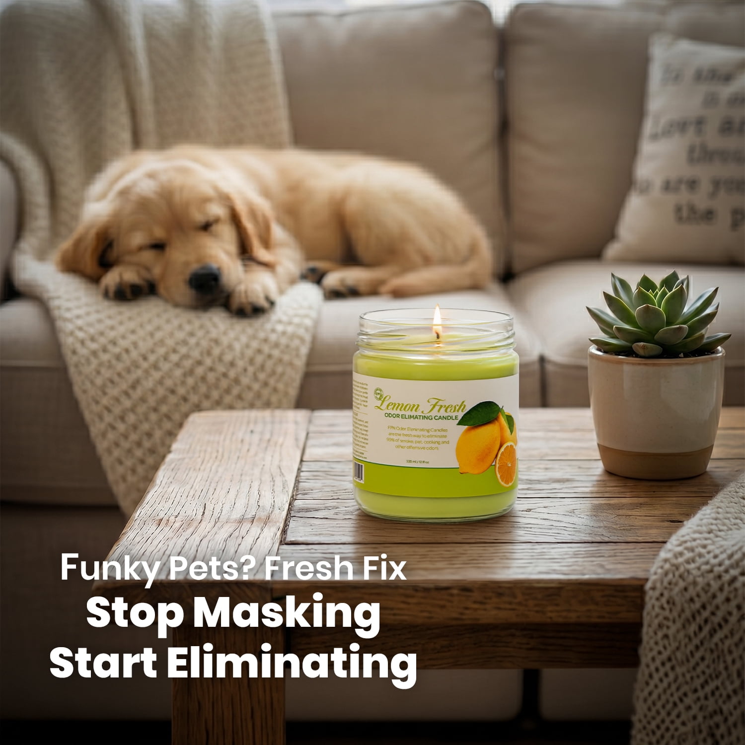 Candle Set Odor Eliminating - Pack of 2 (12oz) Lemon Fresh | 80 to 90-Hour Burn Time | Premium Soy Wax Candles | Neutralizes Pet, Kitchen, & Smoke Odors | Eco-Friendly & Long-Lasting