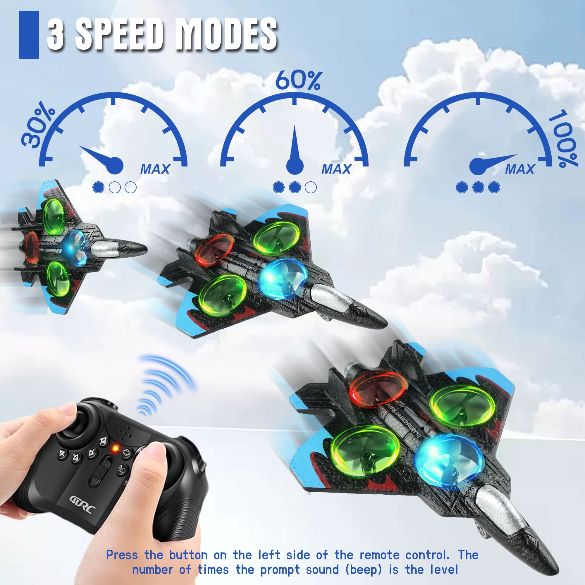 JUGAAD LIFE Foam Drone RC Plane for Kids Adults, 2.4GHZ Remote Control Airplane Fighter Jet Toys for Boys and Beginners, 360° Aircraft Plane with Light