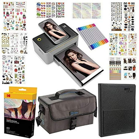 Kodak Printer Dock - Kodak Dock 4x6 Printer Gift Bundle + 40 Paper + 9 Unique Colorful Sticker Sets + Case + Markers + Photo Album + Sticker Frames
