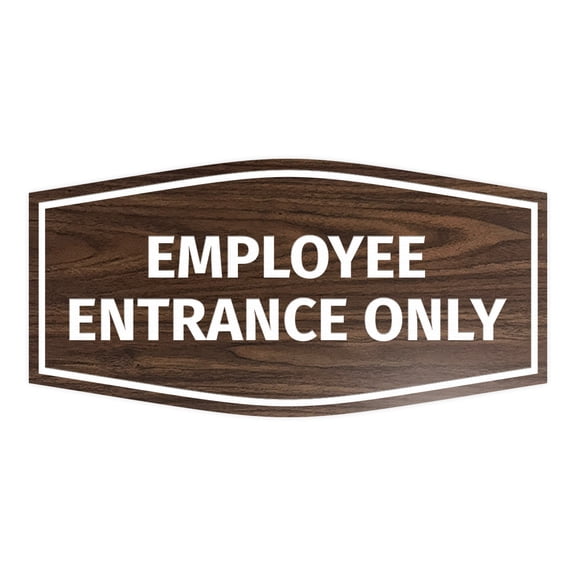 Signs ByLITA Fancy Employee Entrance Only Sign with Adhesive Tape, Mounts On Any Surface (Walnut) - Small