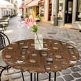 thumbnail image 4 of Coffee Theme Fitted Tablecloth with Elastic Edged, Round Table Cloth for Dining Table, Funny Brown Vintage Beans Latte Tea Cup Waterproof Oil Proof Table Cover for Indoor Outdoor 36"-44", 4 of 8