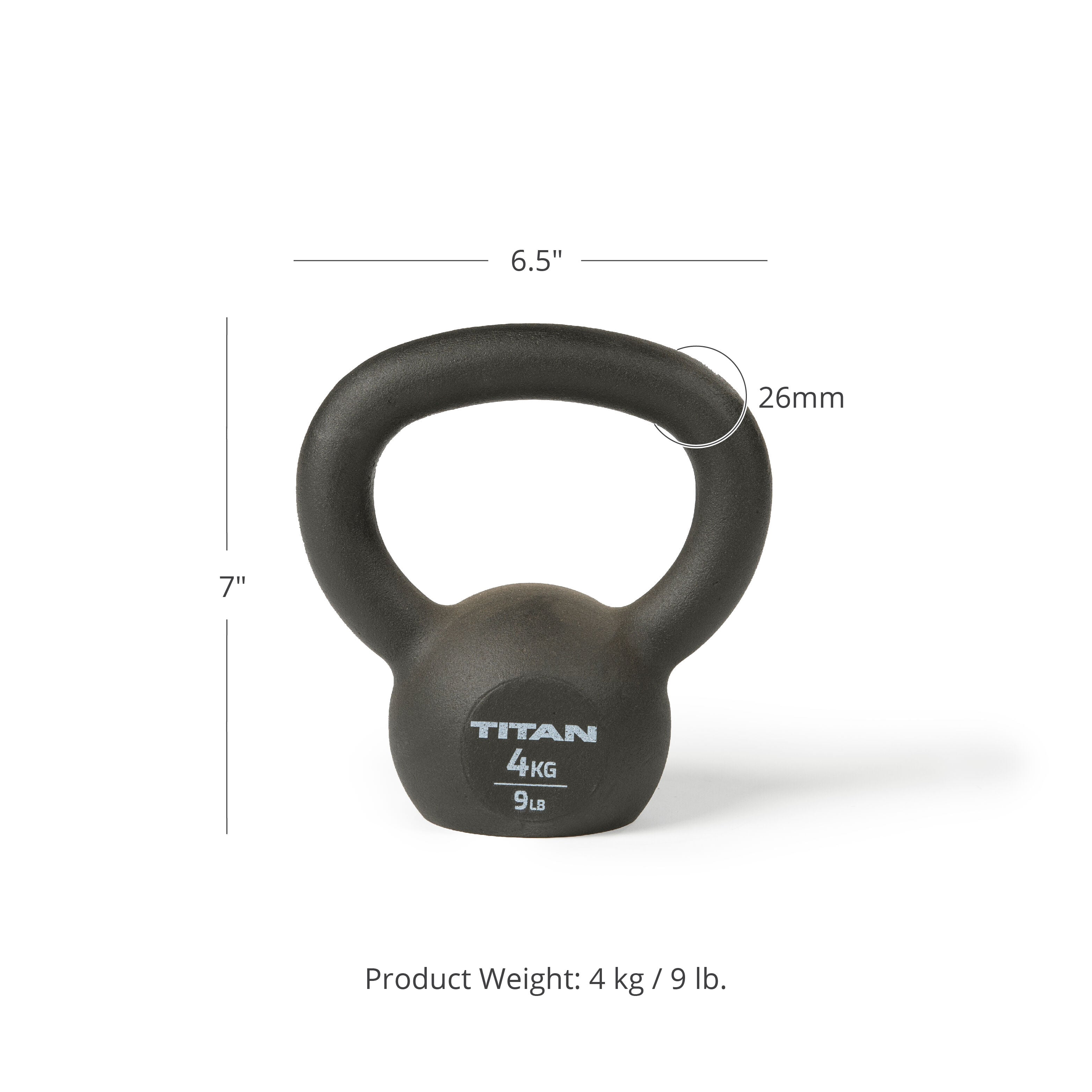 Titan Fitness 4 KG Cast Iron Kettlebell, Single Piece Casting, KG and LB Markings, Full Body Workout