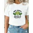 thumbnail image 1 of Women's "Not Lucky Simply Blessed" St. Patrick's Day T-Shirt - Black, Clover and Leopard Print, Breathable Round Neck Short Sleeve Tee - Ideal for Outdoor Sports & Travel Tee For Adult, Men, Women, T, 1 of 7