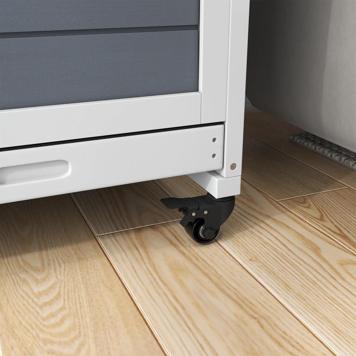 Pefilos 38" Outdoor Wooden Rabbit Hutch with Wheels, Trays and Feeding Trough, Outdoor Bunny Enclosure Guinea Pig Cage for Small Animals, Gray