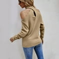 thumbnail image 4 of Gibobby Suéter Suelto con Estampado Casual Suéteres de color sólido para mujer, blusas casuales con hombros descubiertos, cuello en V cruzado, manga larga, suéteres con cuello Halter (Caqui, L), 4 of 5
