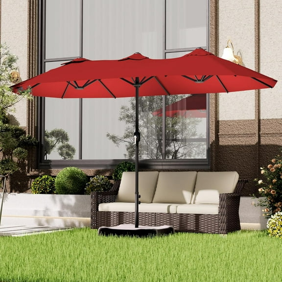 12.5ft Large Double-sided Pool Umbrella, Outdoor Patio Umbrella with Crank Handle, Market Umbrella for Garden, Backyard (Red)