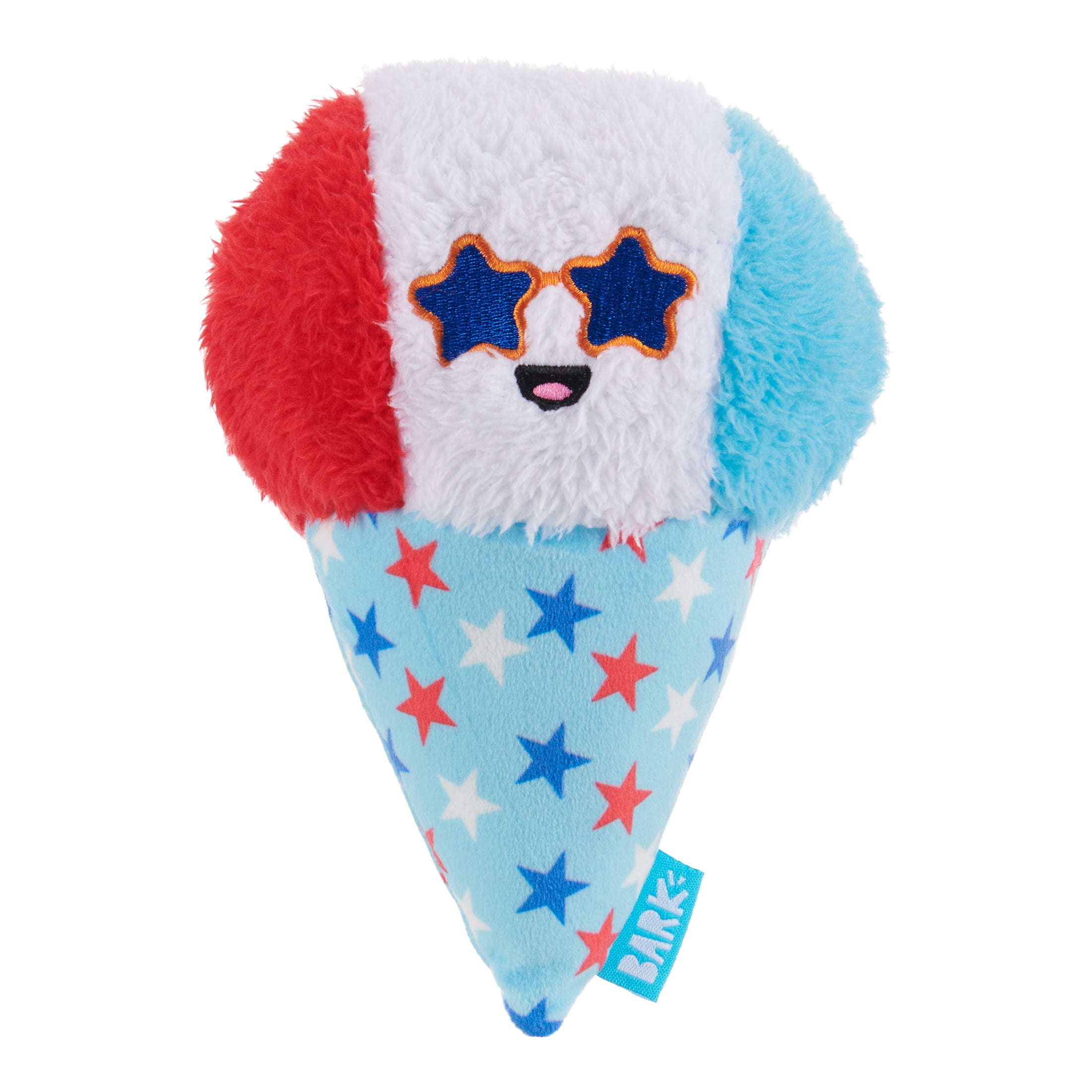 BARK Liberty Cone - Yankee Doodle Dog Toy, packed with fluff & super soft fuzz, XS-M dogs