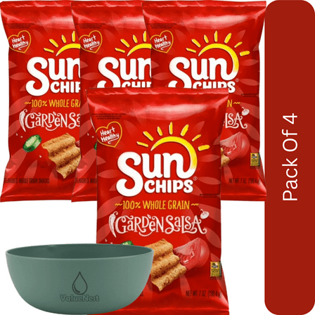 SunChips Garden Salsa Whole Grain Snacks, 7 oz Bag-4pk, With Olive Green Bowl By ValueNest
