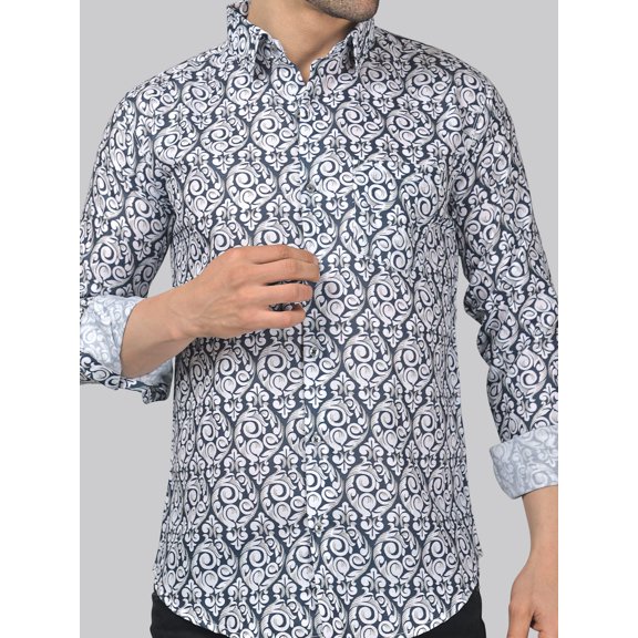 Edgy-glam Men's Printed Full Sleeve Casual Linen Shirt