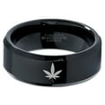thumbnail image 2 of Tungsten Marijuana Weed Cannabis Leaf Band Ring 8mm Men Women Comfort Fit Black Beveled Edge Polished, 2 of 4