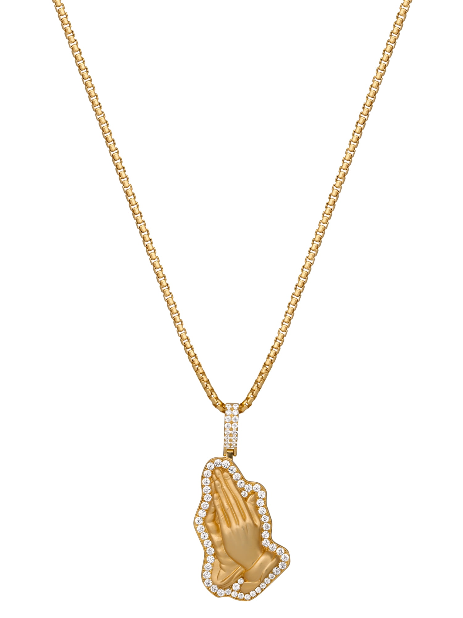 Shaquille O'Neal Men's Simulated Diamond Praying Hands Necklace, Yellow Gold Plated Sterling Silver, 24 Inch Chain