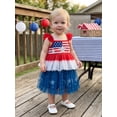 thumbnail image 3 of BemeyourBBs Toddler Baby Girl 4th of July Dress Outfit Little Baby Girl Patriot Independence Day Dress Red White Blue Stripe Star Print Flying Sleeve Tiered Tulle Tutu Dress Party Holiday Dresses, 3 of 9
