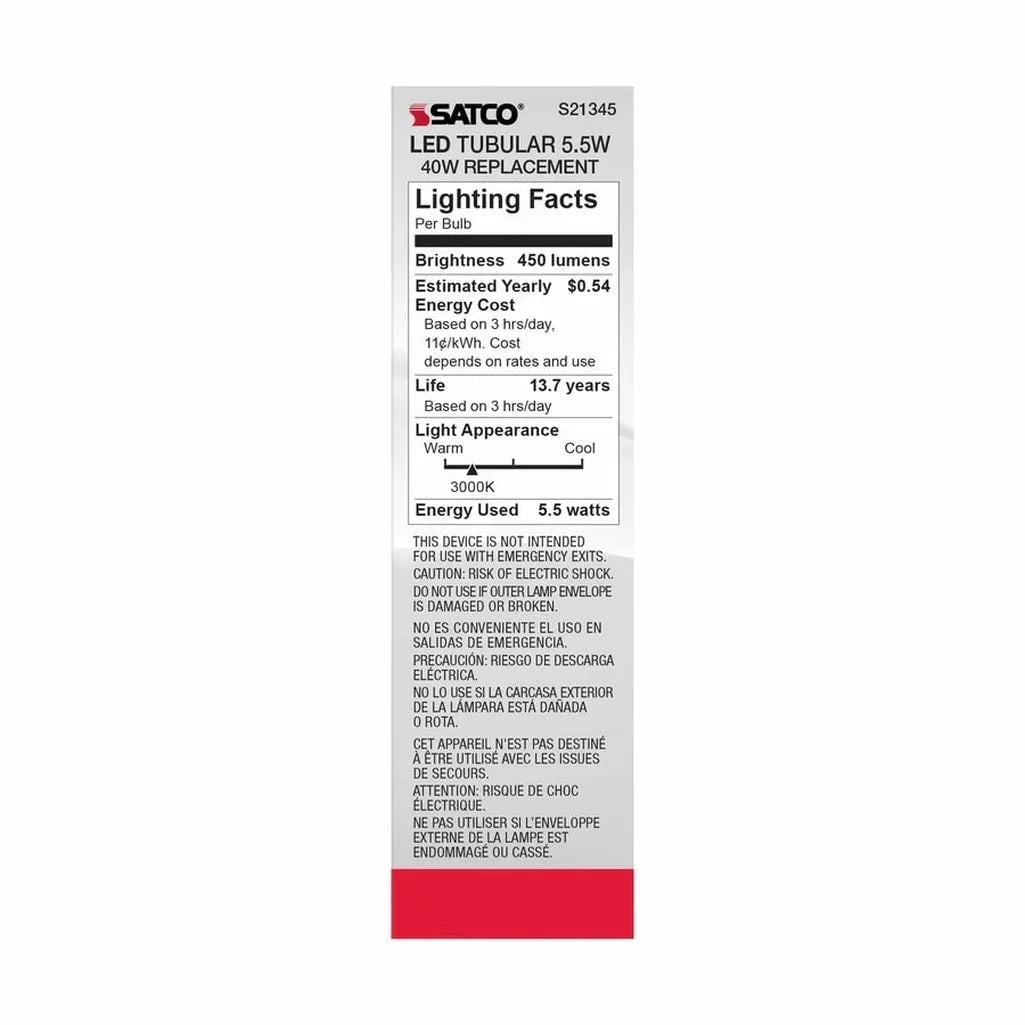 5.5W T10 LED - Clear - Medium base - 90 CRI - 3000K - 120V - 6-PACK