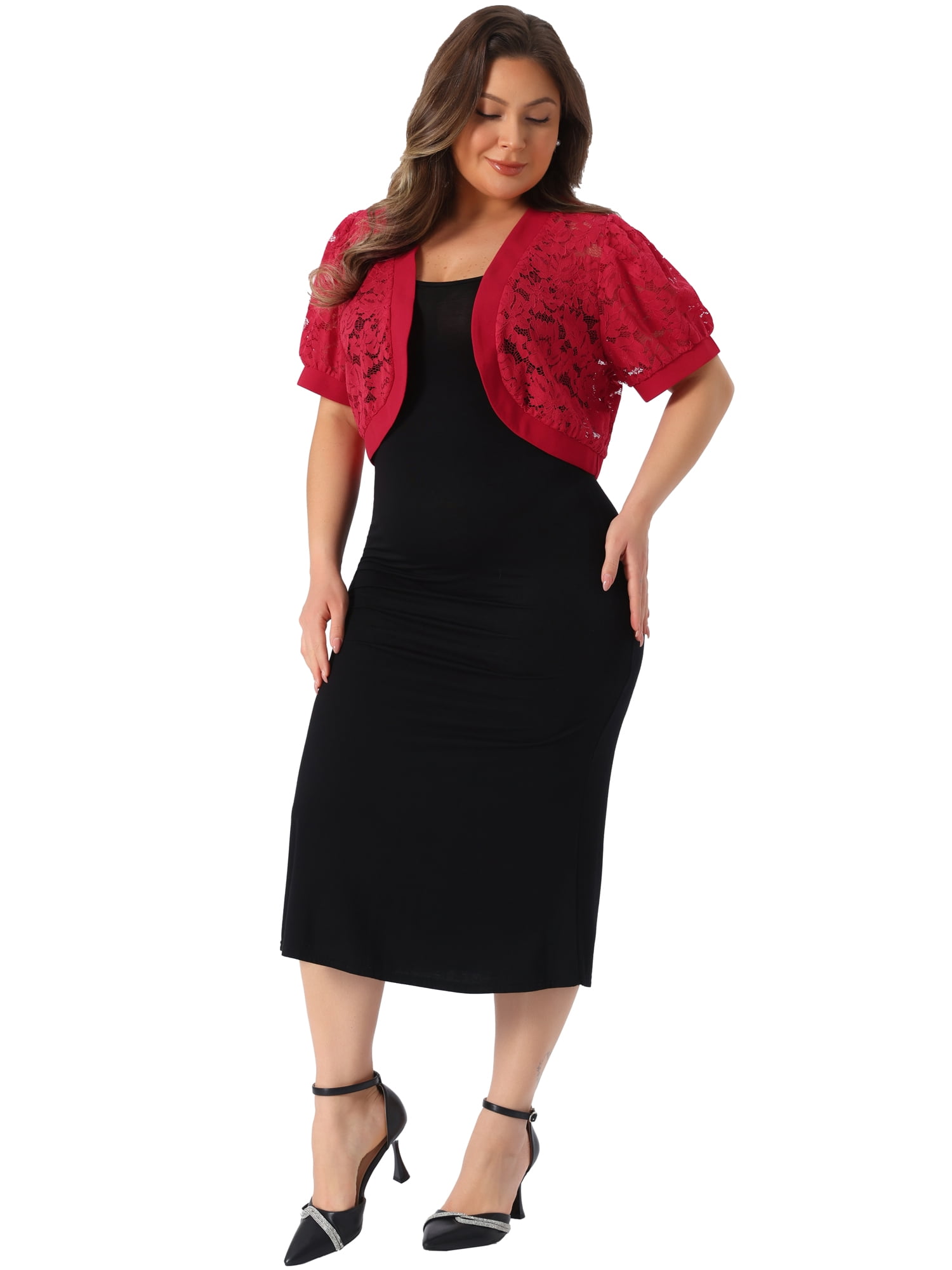 DARING DIVA Women's Plus Cropped Cardigans Floral Lace Bolero Shrugs 3X Red