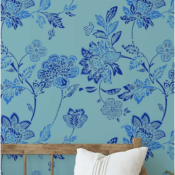 S4Sassy Peel & Stick Vinyl Wallpaper, Hand-Drawn Botanical Wallpaper Contact Paper Waterproof - Blue, 25"x240" ,Textured Removable Wall Covering for Home Decor in Living Areas, Renter Spaces, Cabinets