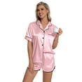 thumbnail image 4 of DAKIMOE Womens Silk Satin Pajamas Short Sleeve Loungewear Two-Piece Sleepwear Button-Down Pj Set, 4 of 6