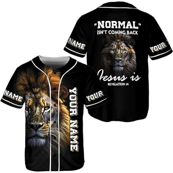 Lotusprinthandmade Personalized Name Normal Isn't Coming Back but Jesus is Cross Christian Unisex Baseball Jersey XS-5XL Multicolor