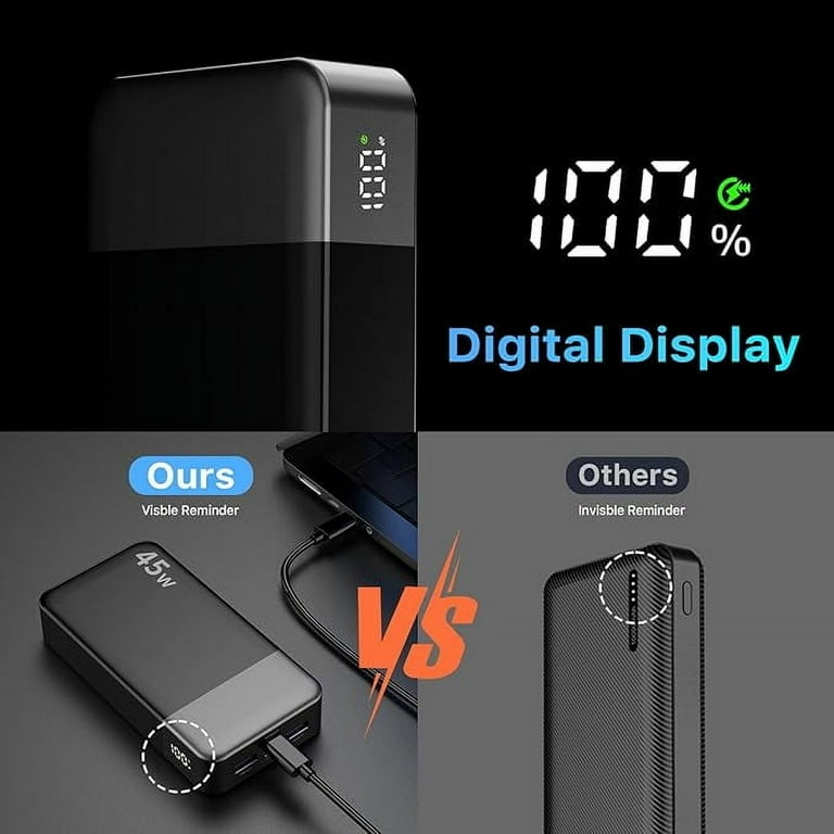 NOBIS Power Bank Sottile 5000mAh Con Cavo Integrato E Attacco Magnetico - Ricarica Rapida 22.5W USB-C, Wireless 15W, Per Smartphone E Android, Nero
