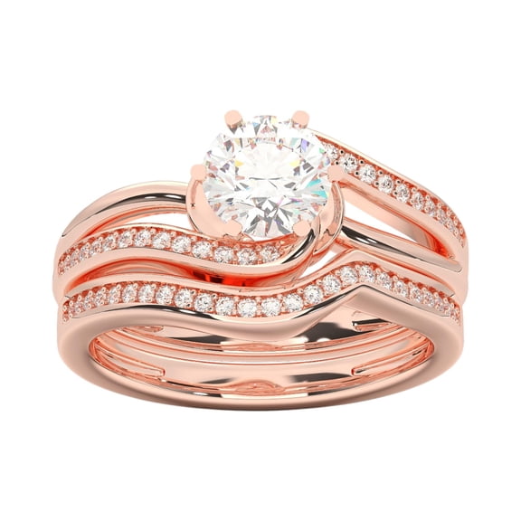 1.10 Carat F-G/VS Round Lab Grown Diamond Bridal Set Engagement Ring with Matching Wedding Band for Women, Available in 10K Rose Gold Size 5