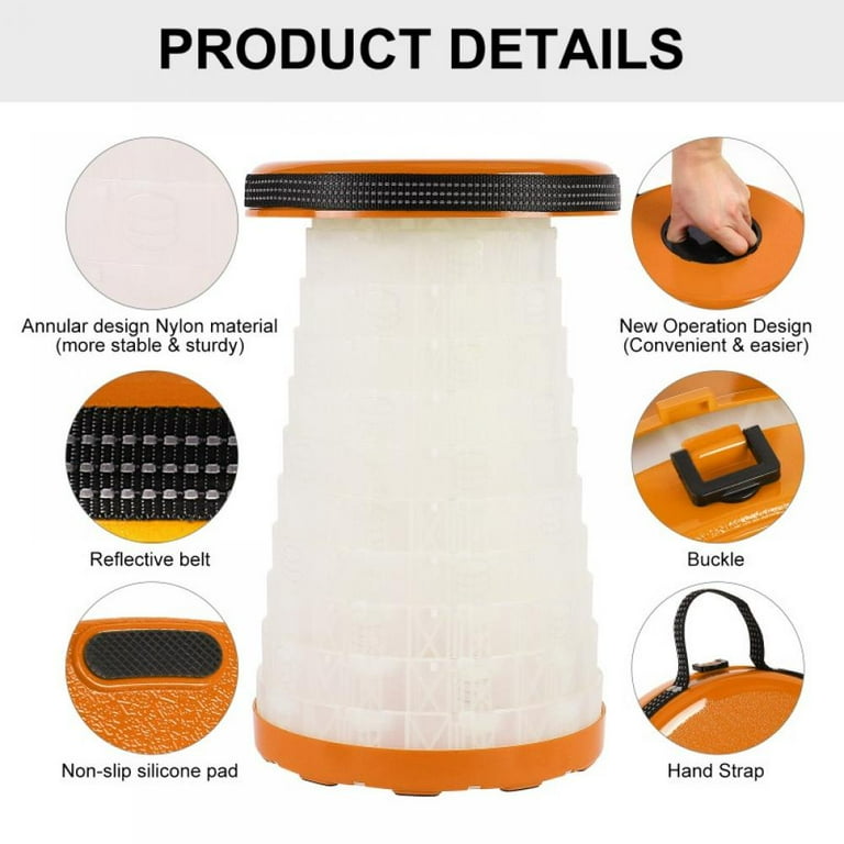 Upgraded Retractable Folding Stool with LED Portable Telescopic