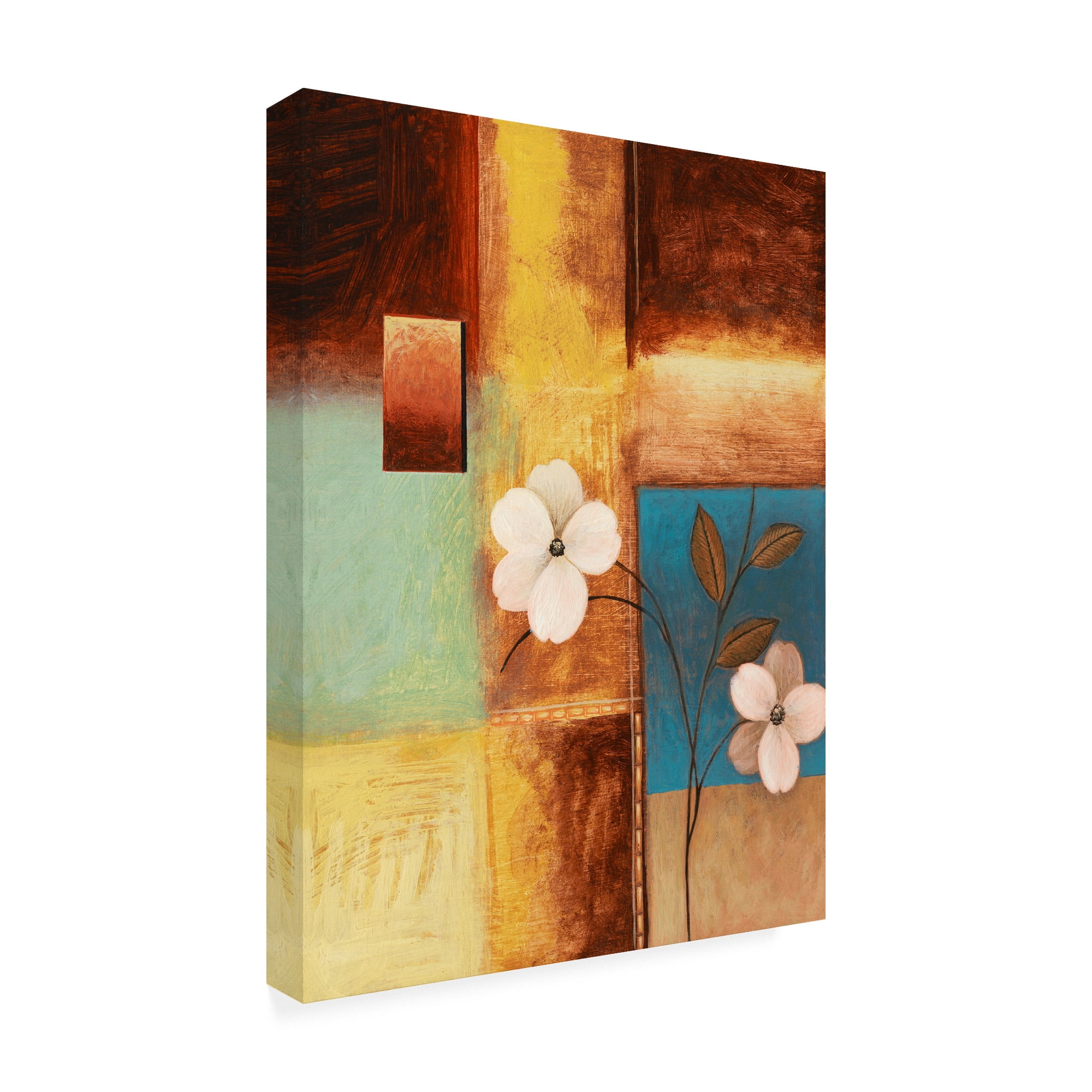 Trademark Fine Art 'White Flowers And Squares' Canvas Art by Pablo Esteban