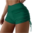 thumbnail image 2 of Elainilye Fashion Biker Shorts Women Stretch Tummy Control Fitness Wrinkled Drawstring Workout Shorts Yoga Pants Shorts,Green, 2 of 8