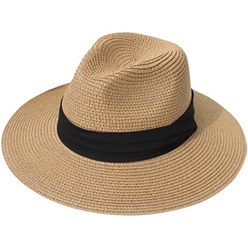 Women Wide Brim Straw Panama Roll up Hat Belt Buckle Fedora  display picture 1