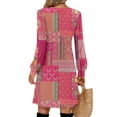 thumbnail image 4 of CharmCyan Ladies' Printed Casual And Fashionable V-neck Long Sleeved Mid Length Dress Pink D 2XL, 4 of 4