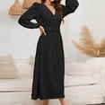 thumbnail image 4 of Mrat Long Summer Dresses Mode Femme Vintage Robe Longue à Manches Longues Col en V Robe Formelle Longue P-460 Noir m, 4 of 8