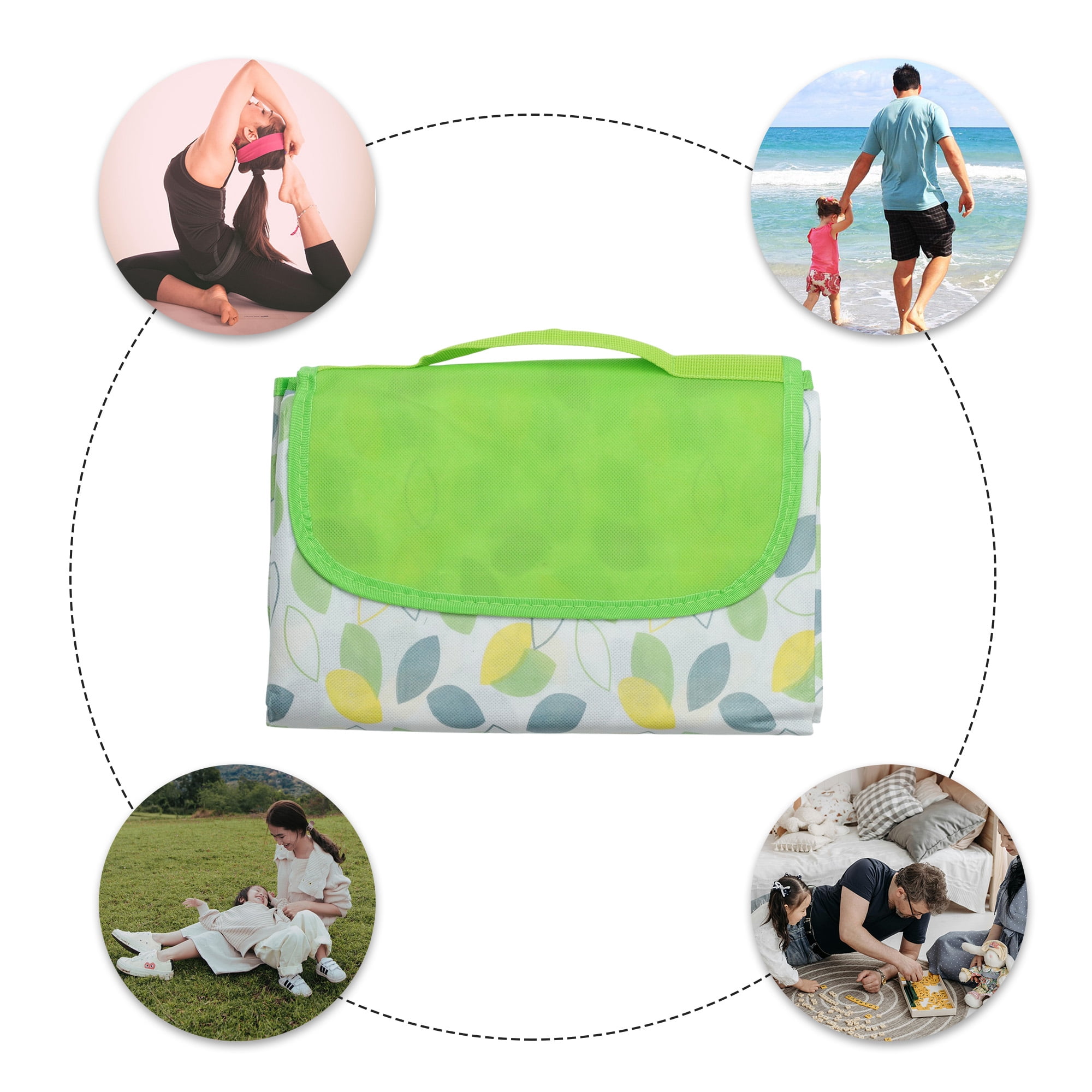 Unique Bargains Picnic Blanket Beach Mat Lightweight with Handle Green 150x100cm