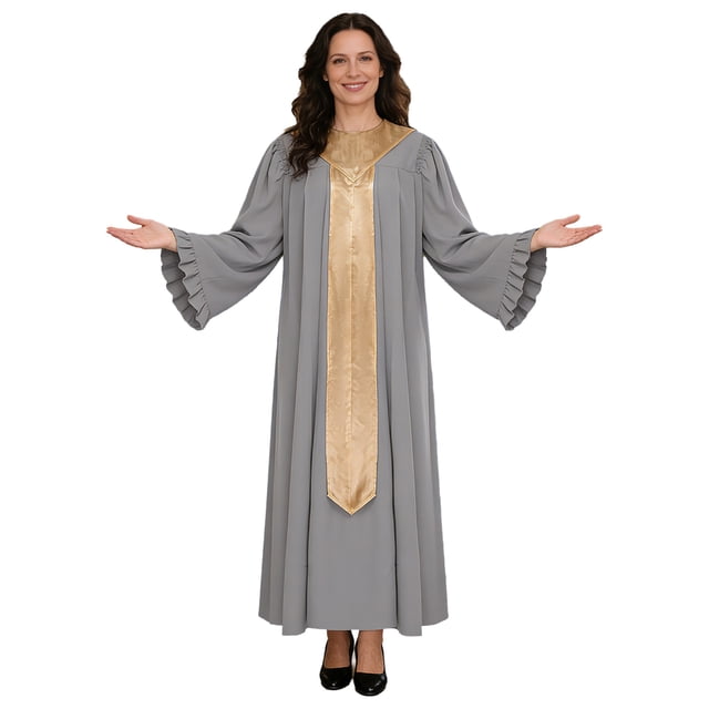 RUNQHUI Women’s Choir Robe Roman Cassock Flared Long Sleeves Pulpit Robe and Pastor Gray S
