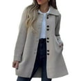 thumbnail image 5 of Fall Winter Women Woolen Jacket Lapel Long Sleeves Solid Color Loose Fit Daily Wear Overcoat Casual Streetwear, 5 of 8