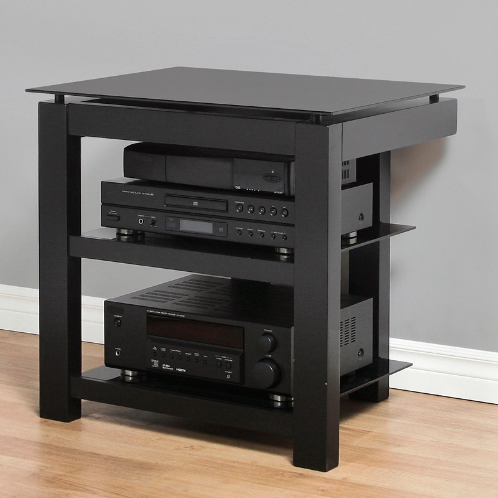 26 Inch Flat Screen Low Profile Tv Stand Black Glass And Black Satin