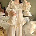 thumbnail image 3 of Conjunto de pijama de dos piezas de algodón 100% para mujer, ropa de dormir de manga larga con cuello cuadrado, estilo Vintage de princesa, para primavera, 3 of 3
