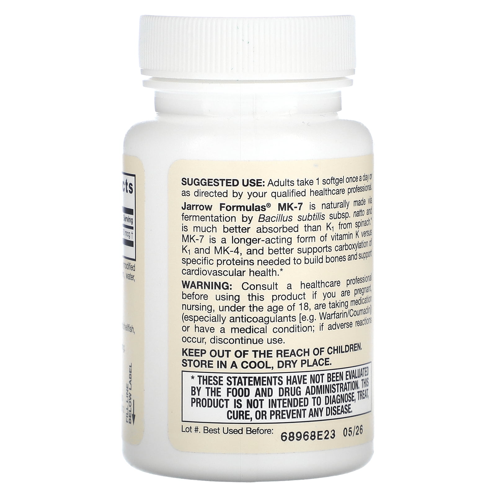 Jarrow Formulas MK-7 180 mcg - Bioactive Form of Vitamin K2-30 Servings (Softgels) - for Bone & Cardiovascular Health - Vitamin K2 MK-7 Dietary Supplement - Gluten Free
