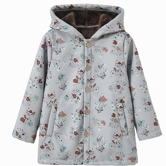 DJDLJWCJ Girls Fleece Lined Hooded Jacket, Fall Winter Girls Mid Length Thickened Warm Coat, Cute Printed Long Sleeve Outerwear Multicolor Size 12M