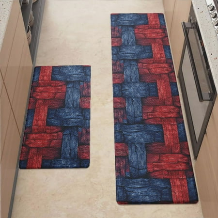 

Anti Fatigue Kitchen Mat Red Blue Dark Sets of 2 Kitchen Rugs Non Slip Cushioned Standing Mat for Sink Floor Laundry Office Desk Mid 17.3 x 29 + Pro 17.3 x 59