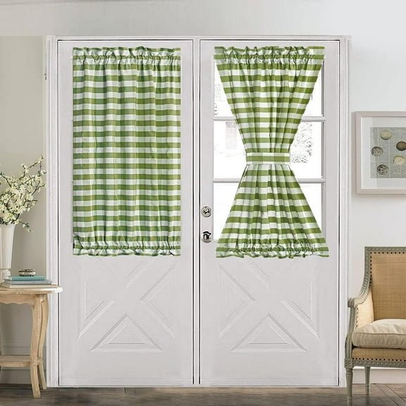 XmhyTop Green and White Buffalo Check Door Window Curtain with Tieback Rod Pocket Farmhouse Sidelight Curtains for Glass Door Patio Front Door, 1 Panel ,Green White,25"x40"