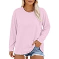 thumbnail image 2 of Delayuji Womens Long Sleeve T Shirts Womens Tops Solid Color Casual Tshirts Loose Fit Basic Tee Spring Fall S-5XL Pink, 2 of 6