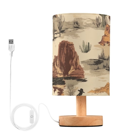 Horses in Wild West Table Lamp for Desk Nightstand Lamp with USB Modern Gifts for Bedroom Living Room Kids Room