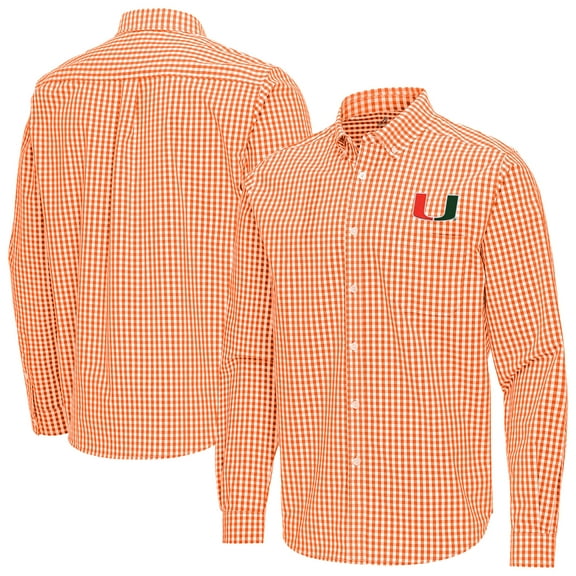Men's Antigua Orange Miami Hurricanes Ellis Woven Tri-Blend Long Sleeve Button-Down Shirt