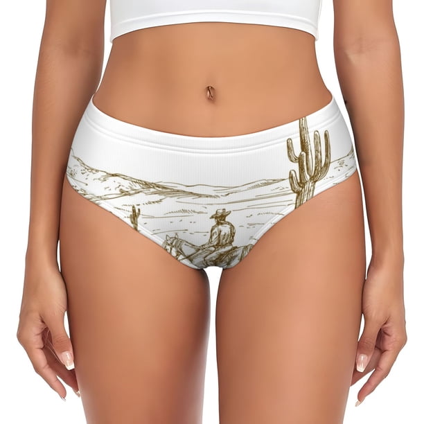 Fotbe Western Desert Cowboys Calzones Estampados para Mujer – Ropa Interior de Algodón, Cómoda, Suave y Elástica-Small