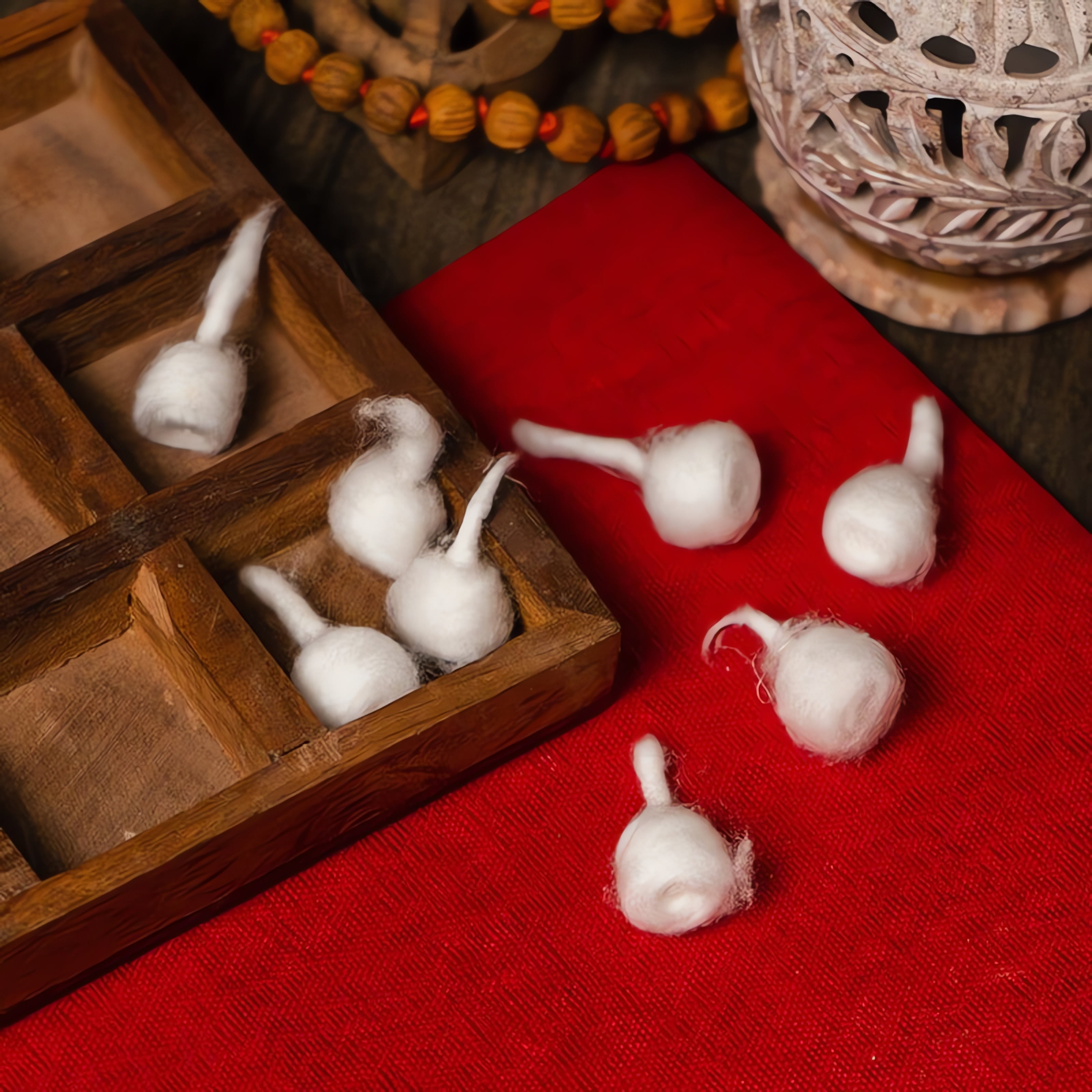 Ghee Wicks for Puja Pooja Diya - Diya Ghee Wicks, Diya Batti, 100 Pc. 30 min Burning time - Pure Ghee Wicks for Clay Diya, Oil Lamp, Diwali Diya, Brass Kuber Diya - Ready-to-use Diya Batti Hashcart®