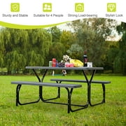 Costway Picnic Table Bench Set Outdoor Backyard Iron Patio Garden Party Dining All Weather Black