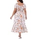 thumbnail image 4 of Vestido Floral de Talla Grande para Mujeres GRACE & GRANDEUR con Cuello Cuadrado Atado, Cintura Fruncida, Manga Corta, Abertura Lateral, Vestidos Maxi en A 4X Blanco, 4 of 8