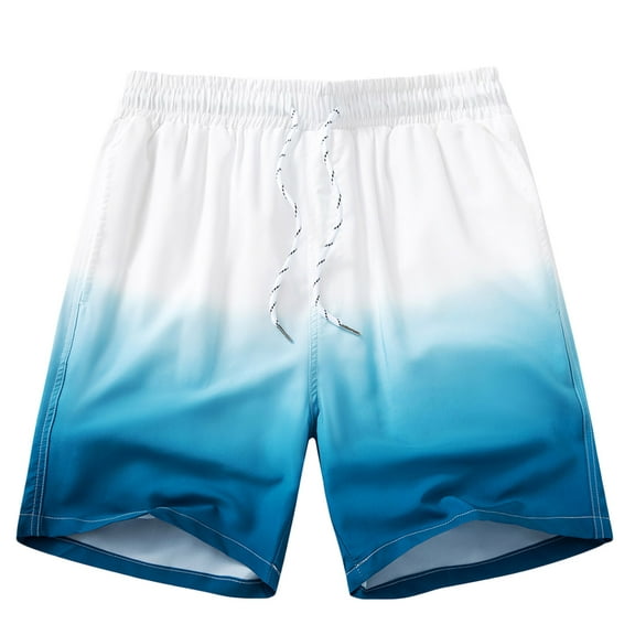 asdoklhq Mens Shorts Athletic Gradient Elastic Waist Beach Straight Type Quick-drying Shorts Pants