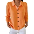 thumbnail image 4 of Lixiuxyad Womens Knitted Button Down Cardigan Sweater Lapel Collar Long Sleeve Open Front Cardigan Outerwear,Orange, 4 of 7