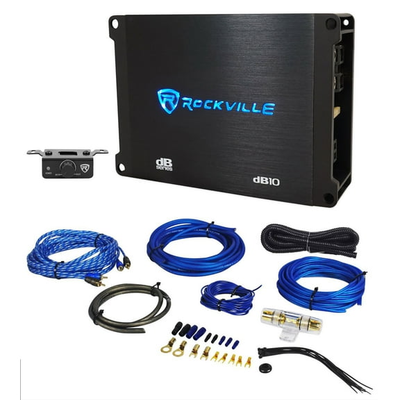 Rockville dB10 800w Peak Mono Car Audio Amplifier 200 Watt RMS   Amp Wire Kit
